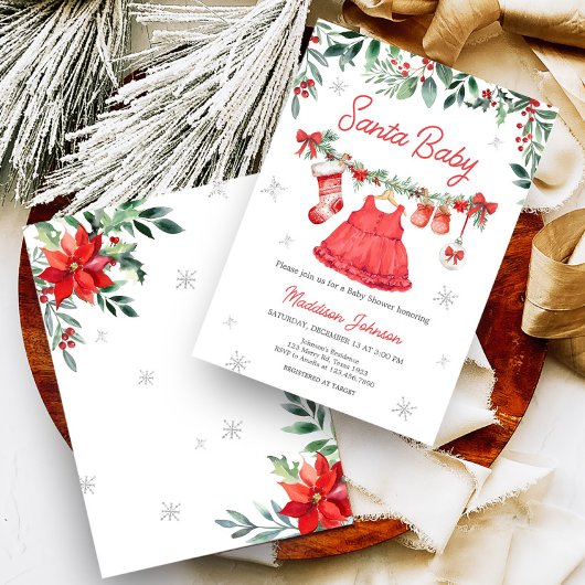 Invitation Baby shower de Noël Red Père Noël