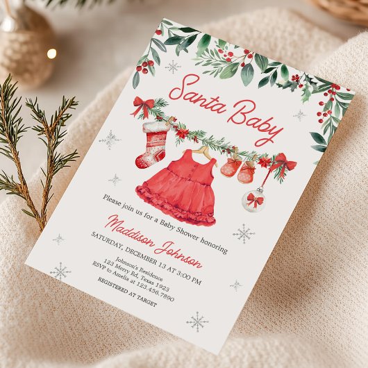 Invitation Baby shower de Noël Red Père Noël