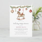 Invitation Baby shower de Noël Rocse Horse (Debout devant)