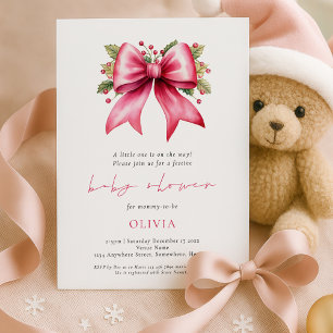 Invitation Baby shower de Noël rose Coquette Bow