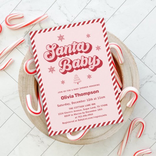 Invitation Baby shower de Noël rose Père Noël bébé