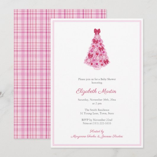 Invitation Baby shower De Noël Rose Pour Fête De Fille (Devant / Derrière)