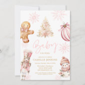 Invitation Baby shower de Noël rose pour les filles (Devant)