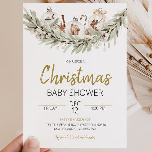 Invitation Baby Shower de Noël Rustique