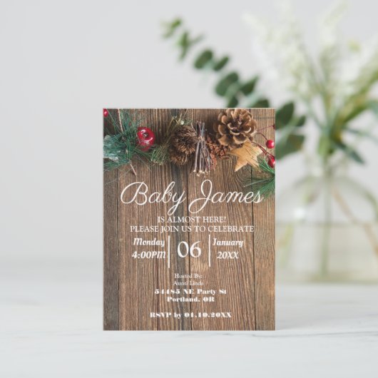 Invitation Baby shower de Noël rustique (Debout devant)