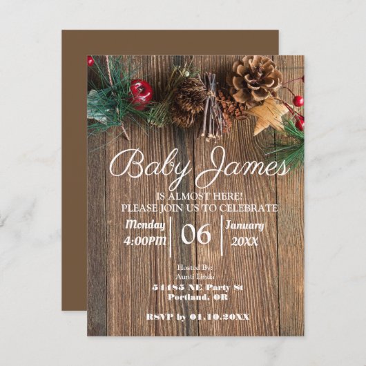 Invitation Baby shower de Noël rustique (Devant / Derrière)
