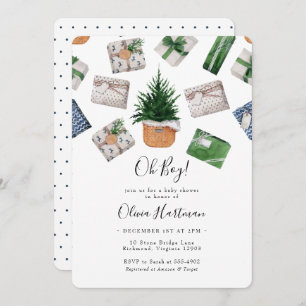Invitation Baby shower de Noël rustique bleu hiver