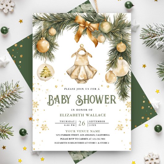 Invitation Baby shower de Noël Rustique Boho Girl hiver
