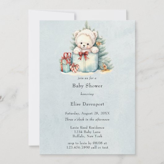 Invitation Baby shower de Noël Teddy Bear (Devant)