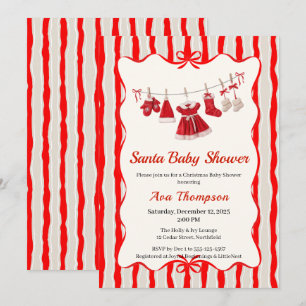 Invitation Baby Shower de Noël Vêtements de Père Noël Rouge