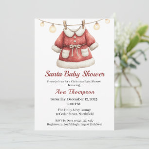 Invitation Baby Shower de Noël   Vêtements de Père Noël Rouge