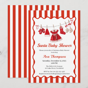 Invitation Baby Shower de Noël Vêtements de Père Noël Rouge