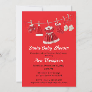 Invitation Baby Shower de Noël   Vêtements de Père Noël Rouge
