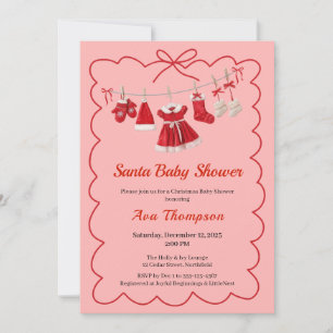 Invitation Baby Shower de Noël   Vêtements de Père Noël Rouge