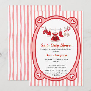 Invitation Baby Shower de Noël   Vêtements de Père Noël Rouge