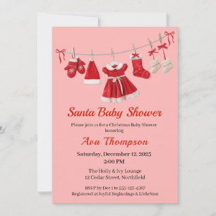 Invitation Baby Shower de Noël Vêtements de Père Noël Rouge