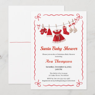 Invitation Baby Shower de Noël   Vêtements de Père Noël Rouge