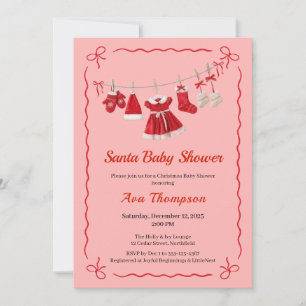 Invitation Baby Shower de Noël   Vêtements de Père Noël Rouge
