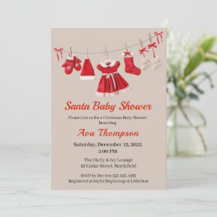 Invitation Baby Shower de Noël Vêtements de Père Noël Rouge