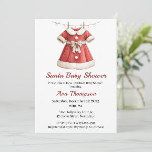 Invitation Baby Shower de Noël   Vêtements de Père Noël Rouge