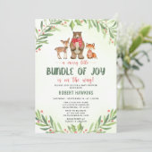 Invitation Baby shower de Noël Woodland (Debout devant)