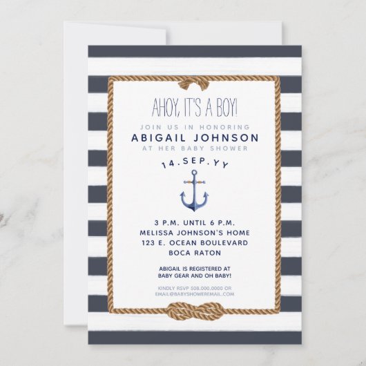 Invitation Baby shower de noeud d'infini marine bleu marine (Devant)