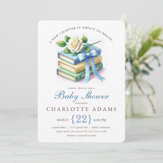 Invitation Baby shower de nouveau chapitre (Debout devant)