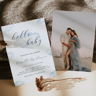 Invitation Baby shower de nuage bleu aquarelle