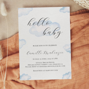 Invitation Baby shower de nuage bleu aquarelle