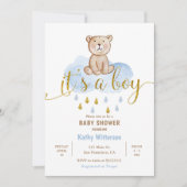 Invitation Baby shower de nuage bleu ours (Devant)