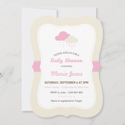 Invitation Baby shower de nuage rose (Devant)