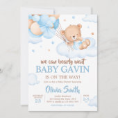 Invitation Baby shower de nuages d'attente Bleu Bearly (Devant)