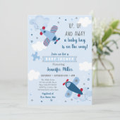 Invitation Baby shower de nuages d'étoiles d'avion mignons (Debout devant)