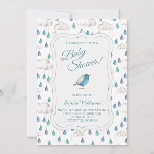 Invitation Baby shower de nuages et de gouttes de pluie de (Devant)