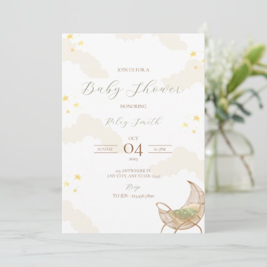 Invitation Baby shower de nuit étoilée (Debout devant)