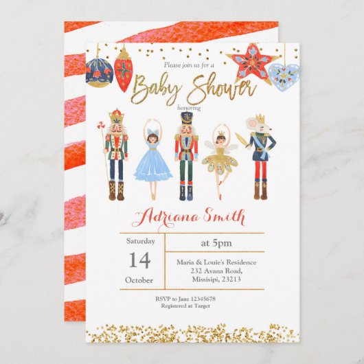 Invitation baby shower de Nutcracker d'hiver Rouge (Devant / Derrière)