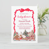 Invitation Baby shower de pain d'épices En vichy rouge (Debout devant)