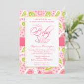 Invitation baby shower de paisley vert rose chaud (Debout devant)