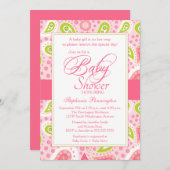 Invitation baby shower de paisley vert rose chaud (Devant / Derrière)