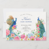 Invitation Baby shower de paon d'oiseau floral (Devant)