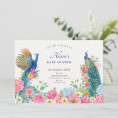 Invitation Baby shower de paon d'oiseau floral (Debout devant)