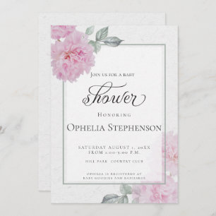 Invitation Baby shower de papier de riz rose romantique