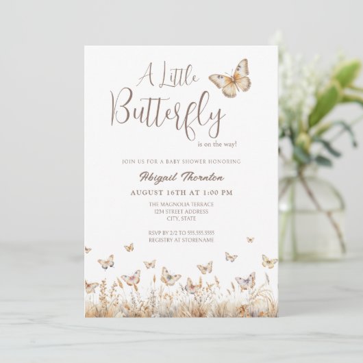 Invitation Baby shower de papillon Boho (Debout devant)