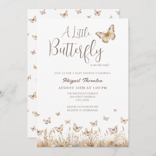 Invitation Baby shower de papillon Boho (Devant / Derrière)
