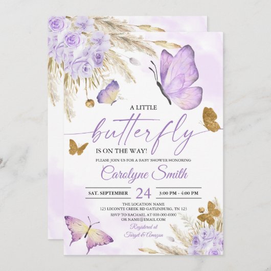 Invitation Baby shower de papillon Boho (Devant / Derrière)