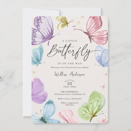 Invitation Baby shower de papillon Boho (Devant)