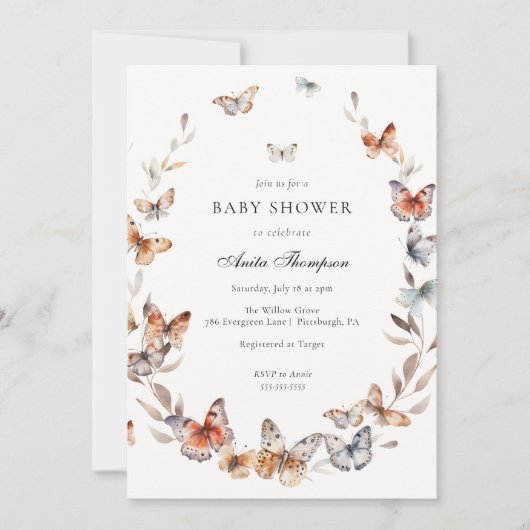 Invitation Baby shower de papillon Boho (Devant)