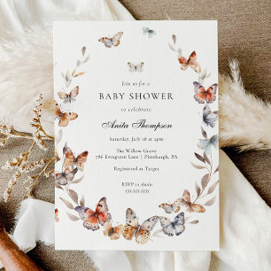 Invitation Baby shower de papillon Boho