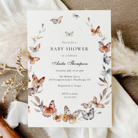 Invitation Baby shower de papillon Boho