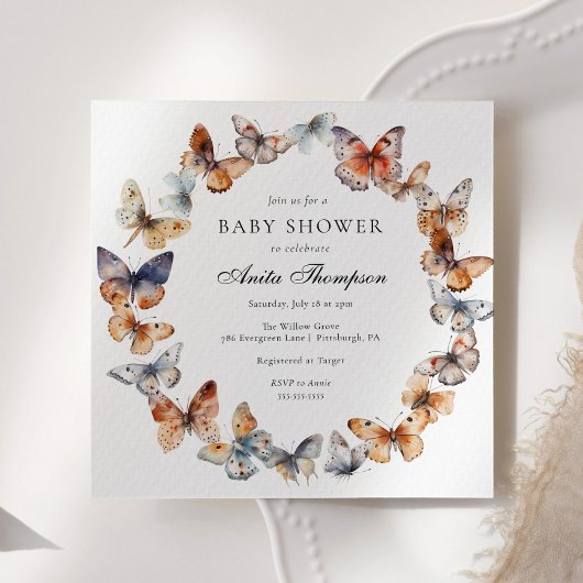 Invitation Baby shower de papillon Boho